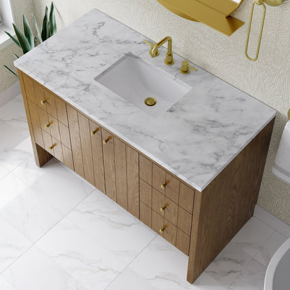 James Martin - Hudson 48" Single Vanity, Honey Oak w/ 3 CM Carrara Marble Top - 435-V48-HNO-3CAR view 8