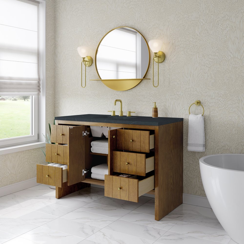 James Martin - Hudson 48" Single Vanity, Honey Oak w/ 3 CM Charcoal Soapstone Silestone Top - 435-V48-HNO-3CSP view 5