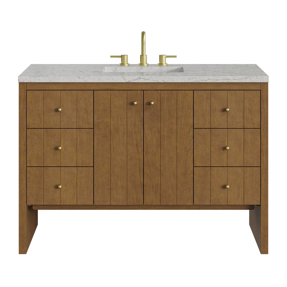 James Martin - Hudson 48" Single Vanity, Honey Oak w/ 3 CM Eternal Jasmine Pearl Silestone Top w/FreePower Wireless Charger - 435-V48-HNO-FEJP view 1