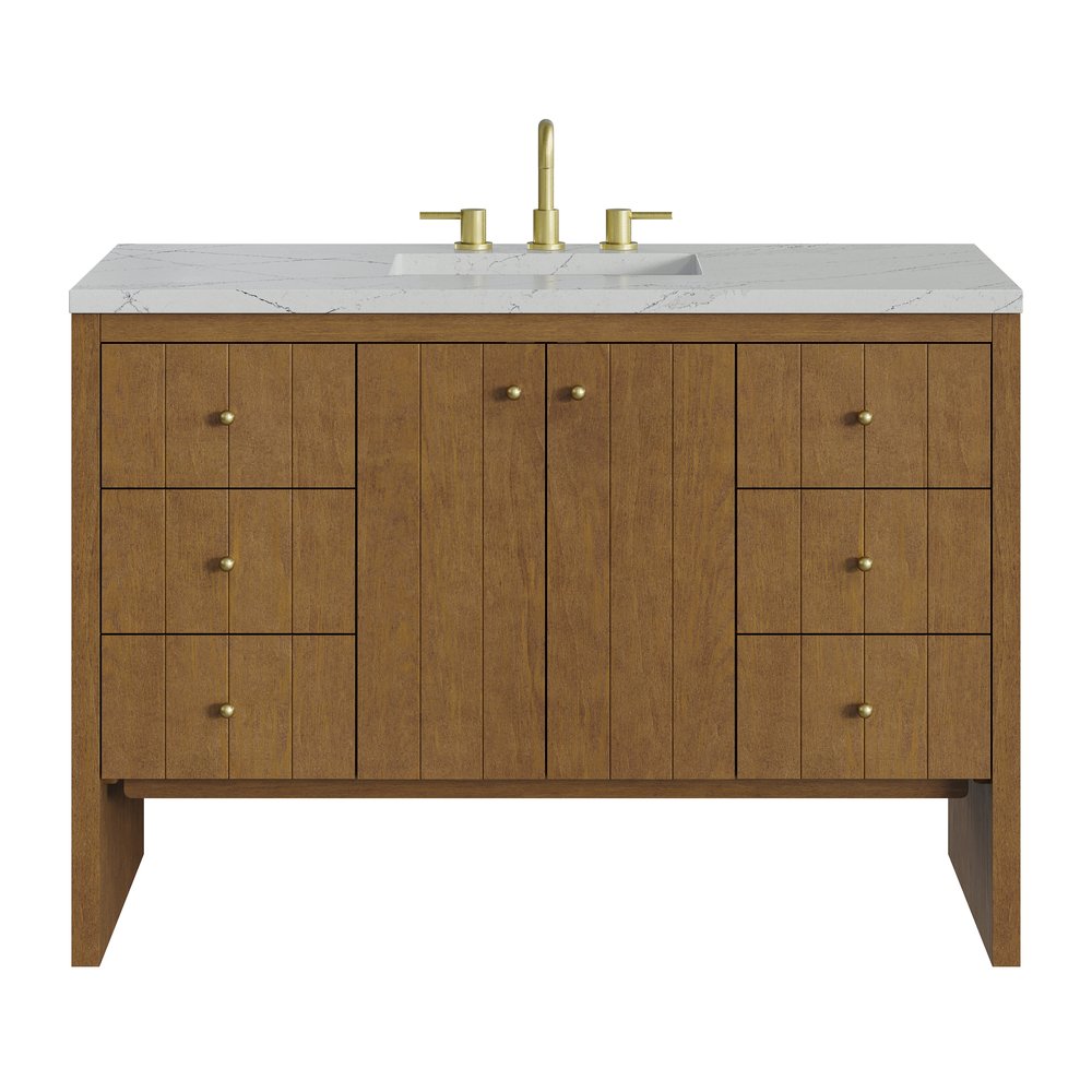 James Martin - Hudson 48" Single Vanity, Honey Oak w/ 3 CM Ethereal Noctis Silestone Top w/FreePower Wireless Charger - 435-V48-HNO-FENC view 1