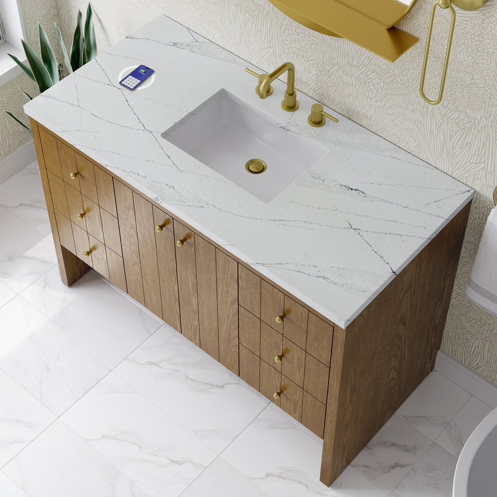 James Martin - Hudson 48" Single Vanity, Honey Oak w/ 3 CM Ethereal Noctis Silestone Top w/FreePower Wireless Charger - 435-V48-HNO-FENC view 8