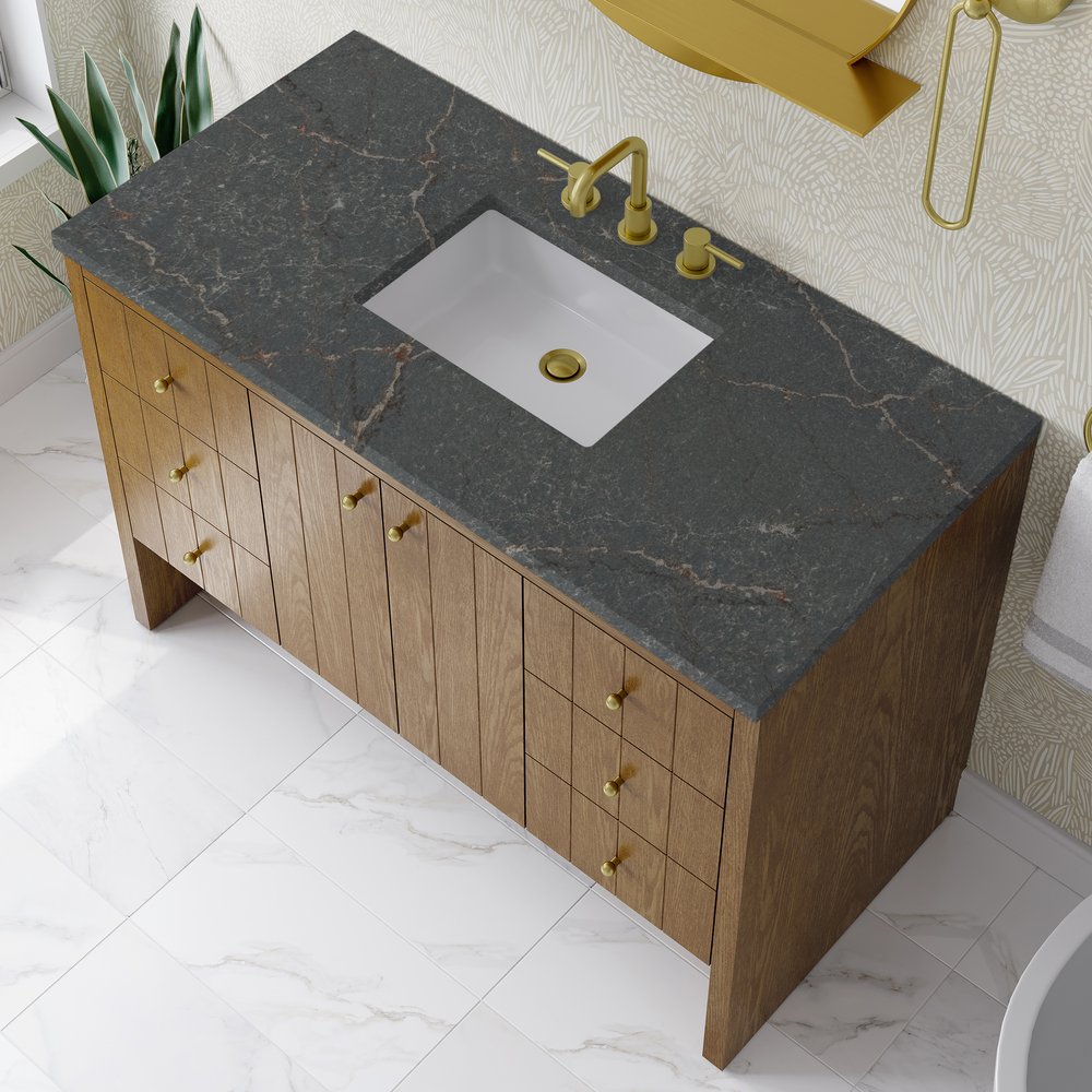 James Martin - Hudson 48" Single Vanity, Honey Oak w/ 3 CM Parisien Bleu Silestone Top - 435-V48-HNO-3PBL view 8