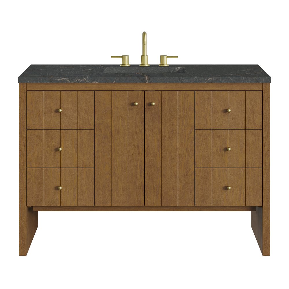 James Martin - Hudson 48" Single Vanity, Honey Oak w/ 3 CM Parisien Bleu Silestone Top w/FreePower Wireless Charger - 435-V48-HNO-FPBL view 1