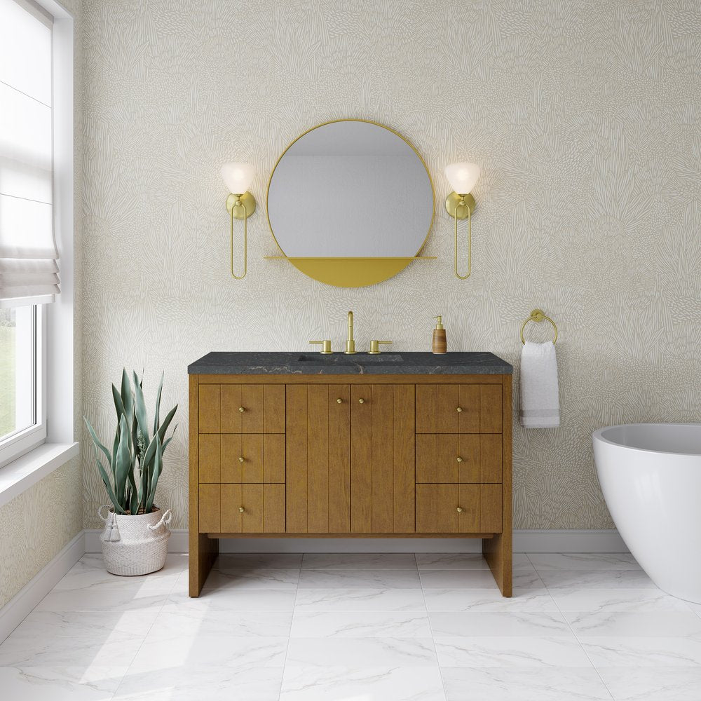 James Martin - Hudson 48" Single Vanity, Honey Oak w/ 3 CM Parisien Bleu Silestone Top w/FreePower Wireless Charger - 435-V48-HNO-FPBL view 3