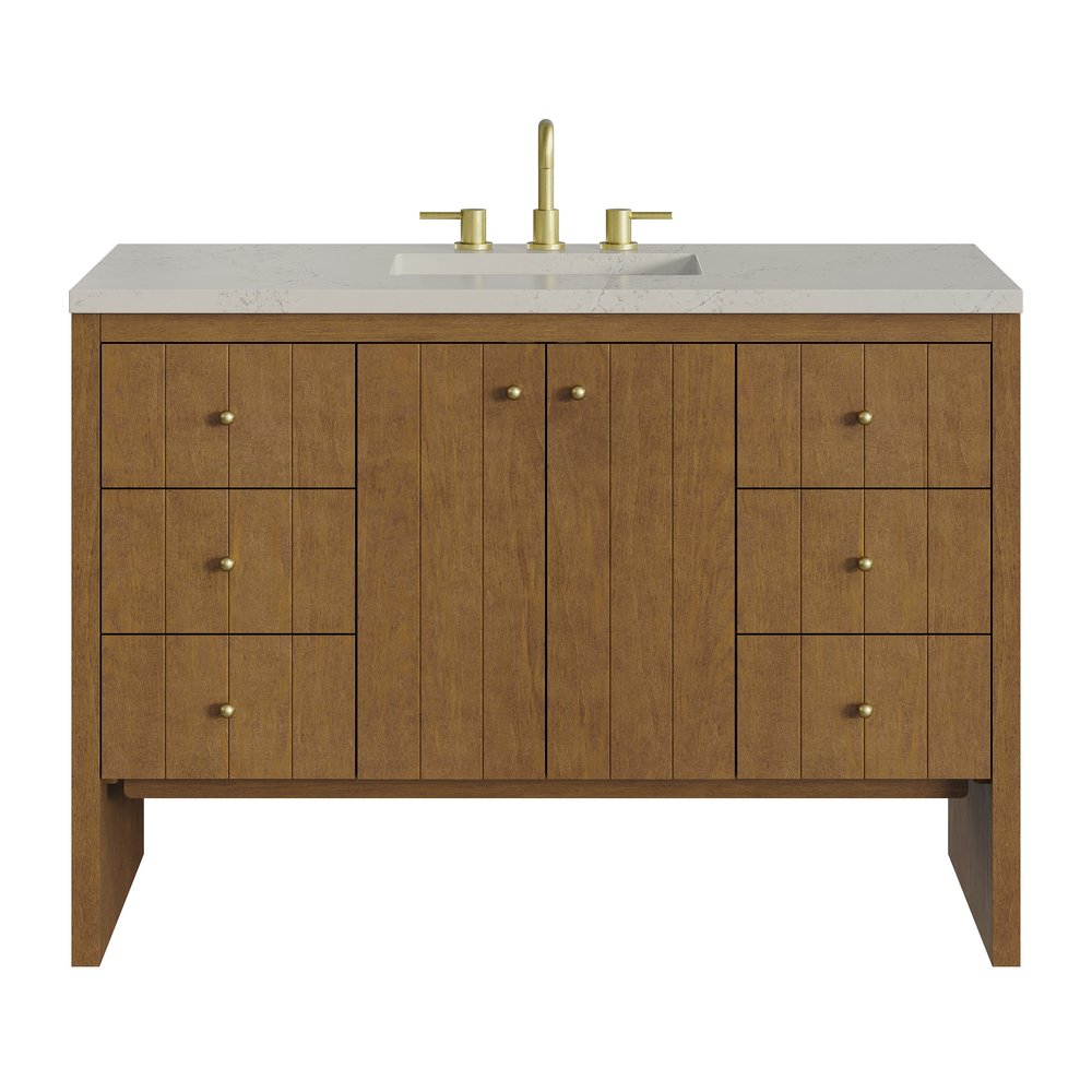 James Martin - Hudson 48" Single Vanity, Honey Oak w/ 3 CM Siberian Silestone Top - 435-V48-HNO-3SFR view 1