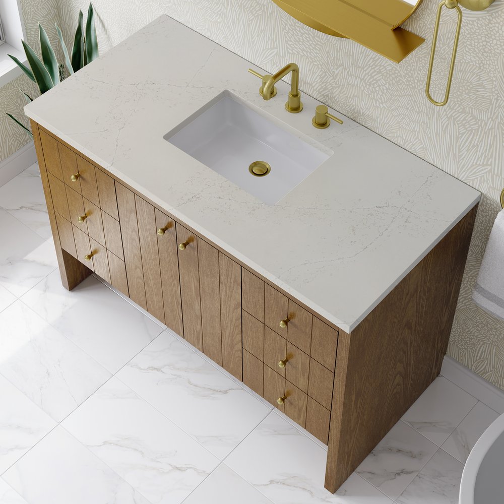 James Martin - Hudson 48" Single Vanity, Honey Oak w/ 3 CM Siberian Silestone Top - 435-V48-HNO-3SFR view 8