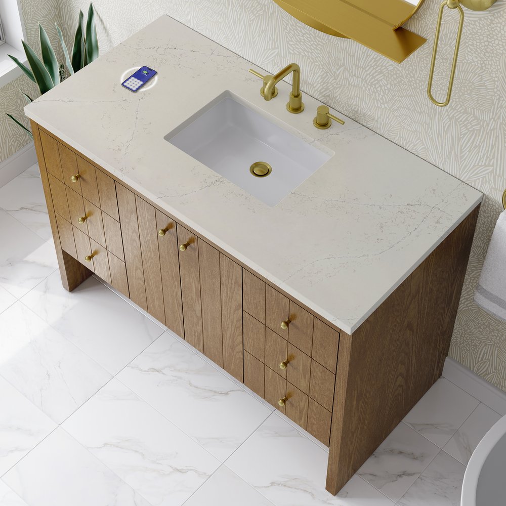 James Martin - Hudson 48" Single Vanity, Honey Oak w/ 3 CM Siberian Silestone Top w/FreePower Wireless Charger - 435-V48-HNO-FSFR view 8