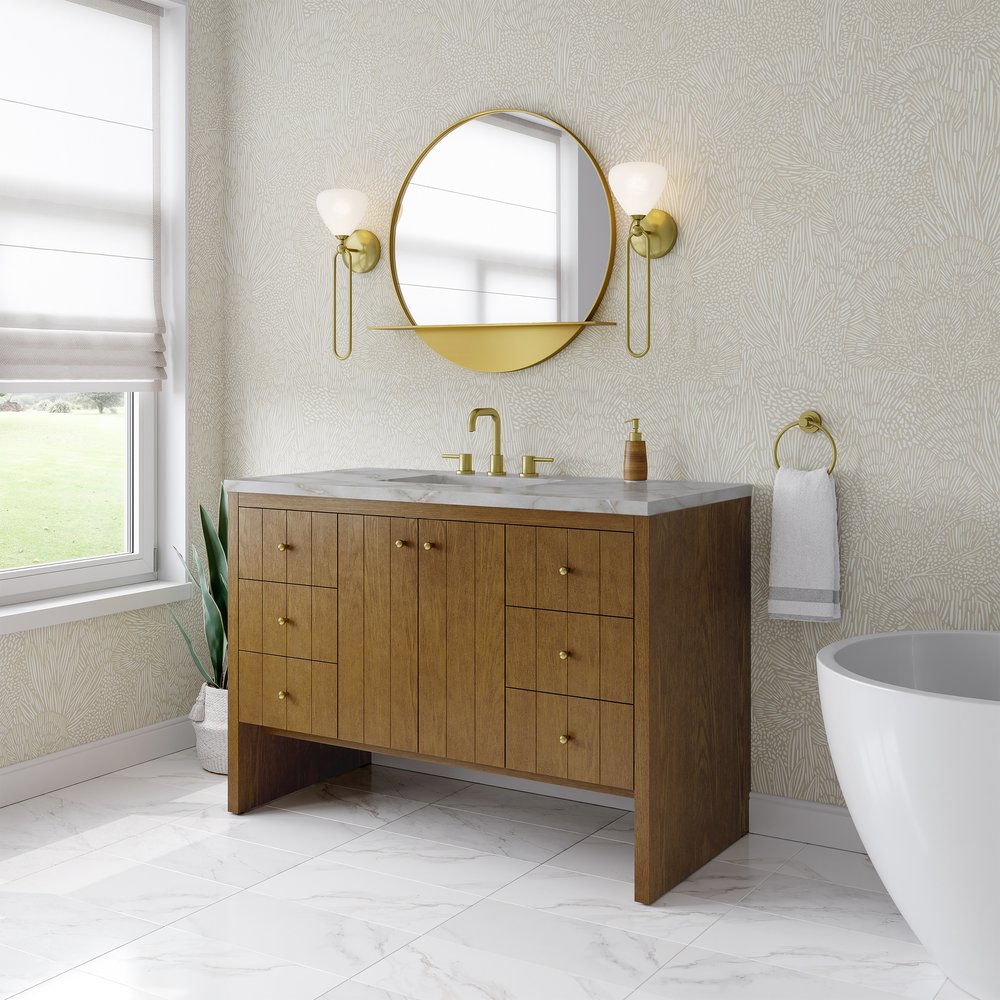 James Martin - Hudson 48" Single Vanity, Honey Oak w/ 3 CM Victorian Silver Silestone Top - 435-V48-HNO-3VSL view 4