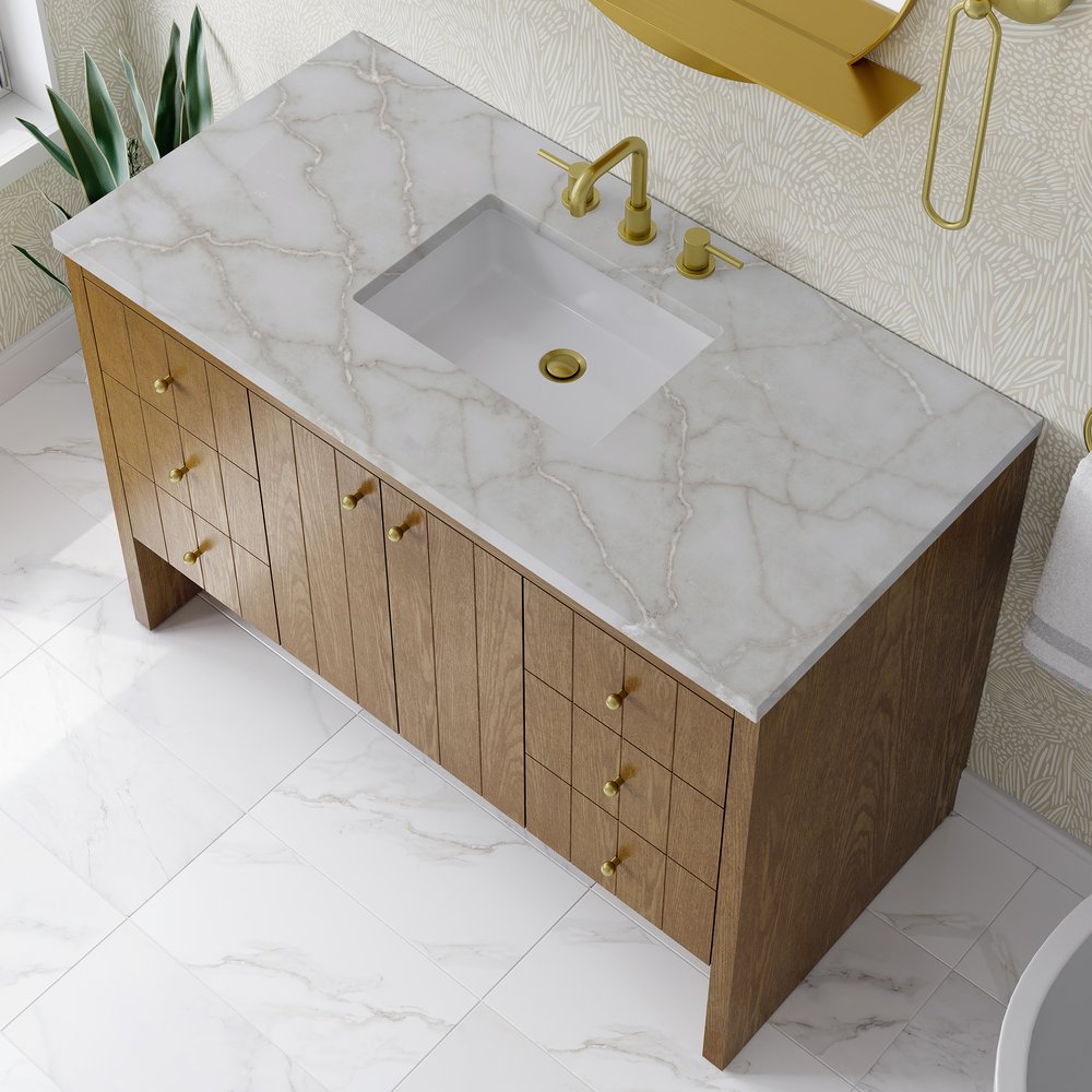 James Martin - Hudson 48" Single Vanity, Honey Oak w/ 3 CM Victorian Silver Silestone Top - 435-V48-HNO-3VSL view 8