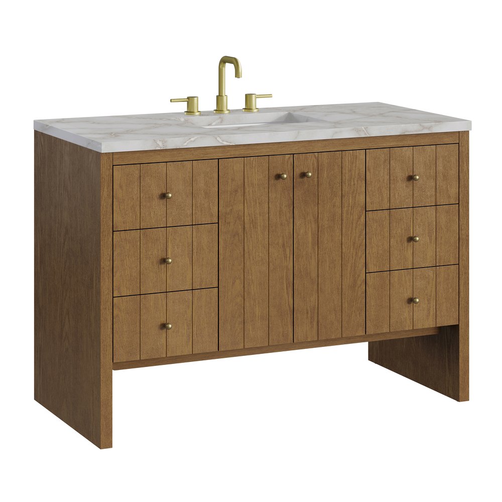James Martin - Hudson 48" Single Vanity, Honey Oak w/ 3 CM Victorian Silver Silestone Top - 435-V48-HNO-3VSL view 11