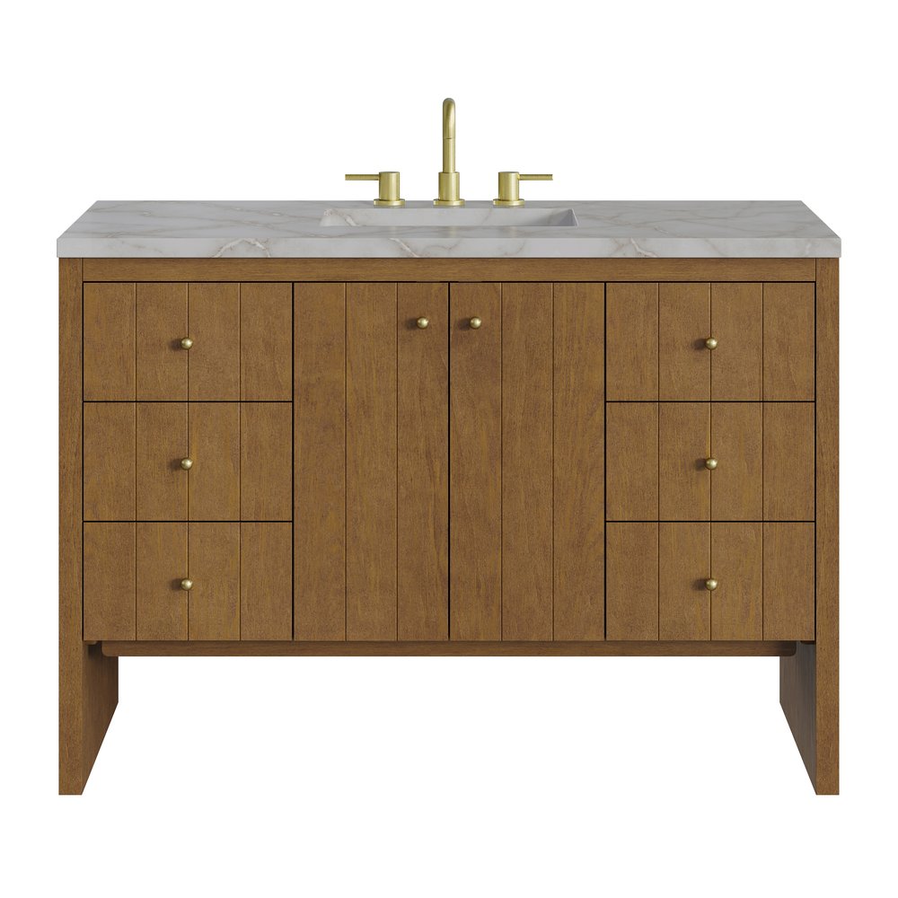 James Martin - Hudson 48" Single Vanity, Honey Oak w/ 3 CM Victorian Silver Silestone Top w/FreePower Wireless Charger - 435-V48-HNO-FVSL view 1