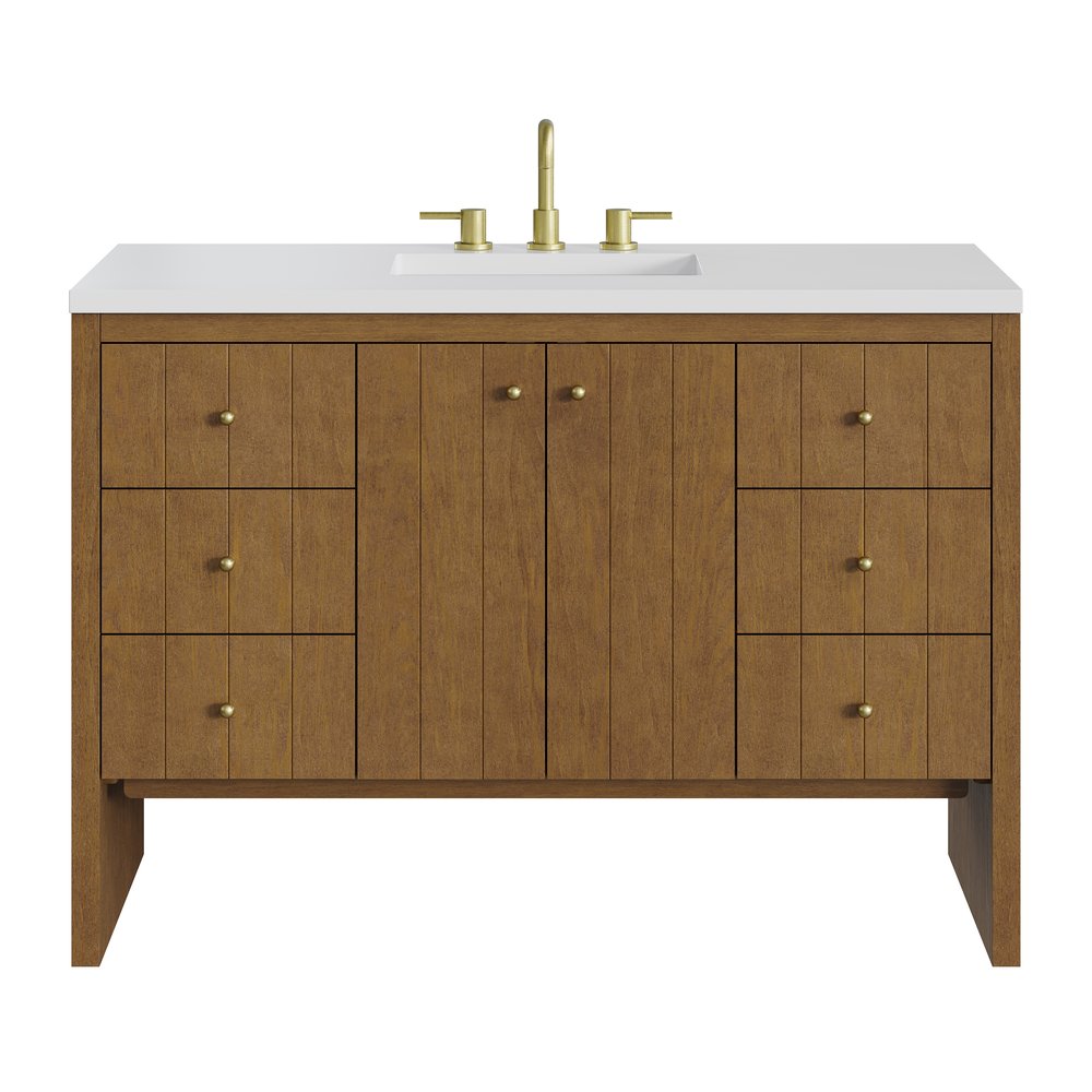James Martin - Hudson 48" Single Vanity, Honey Oak w/ 3 CM White Zeus Silestone Top - 435-V48-HNO-3WZ view 1