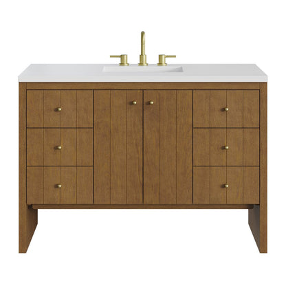 James Martin - Hudson 48" Single Vanity, Honey Oak w/ 3 CM White Zeus Silestone Top - 435-V48-HNO-3WZ view 1