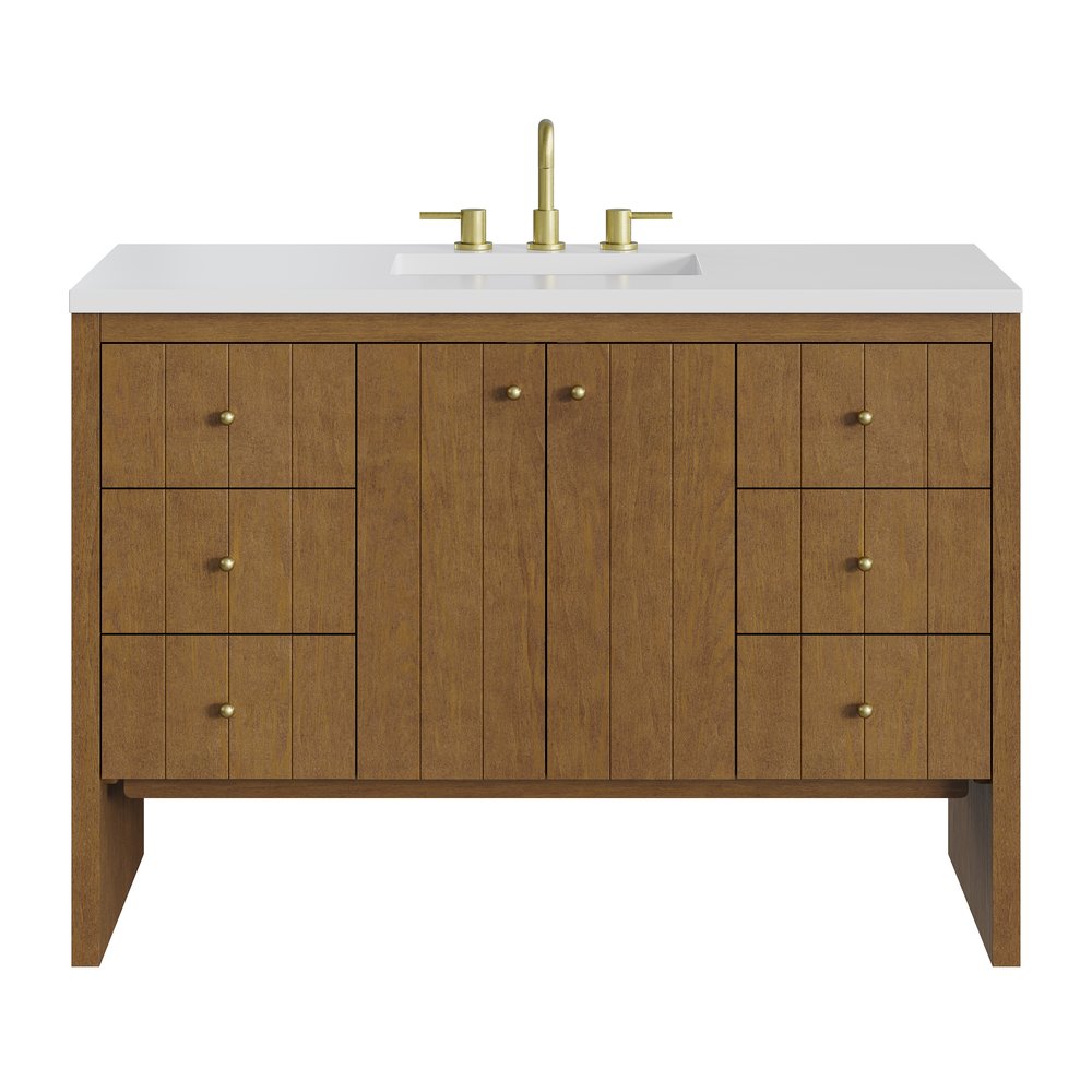 James Martin - Hudson 48" Single Vanity, Honey Oak w/ 3 CM White Zeus Silestone Top - 435-V48-HNO-3WZ view 3