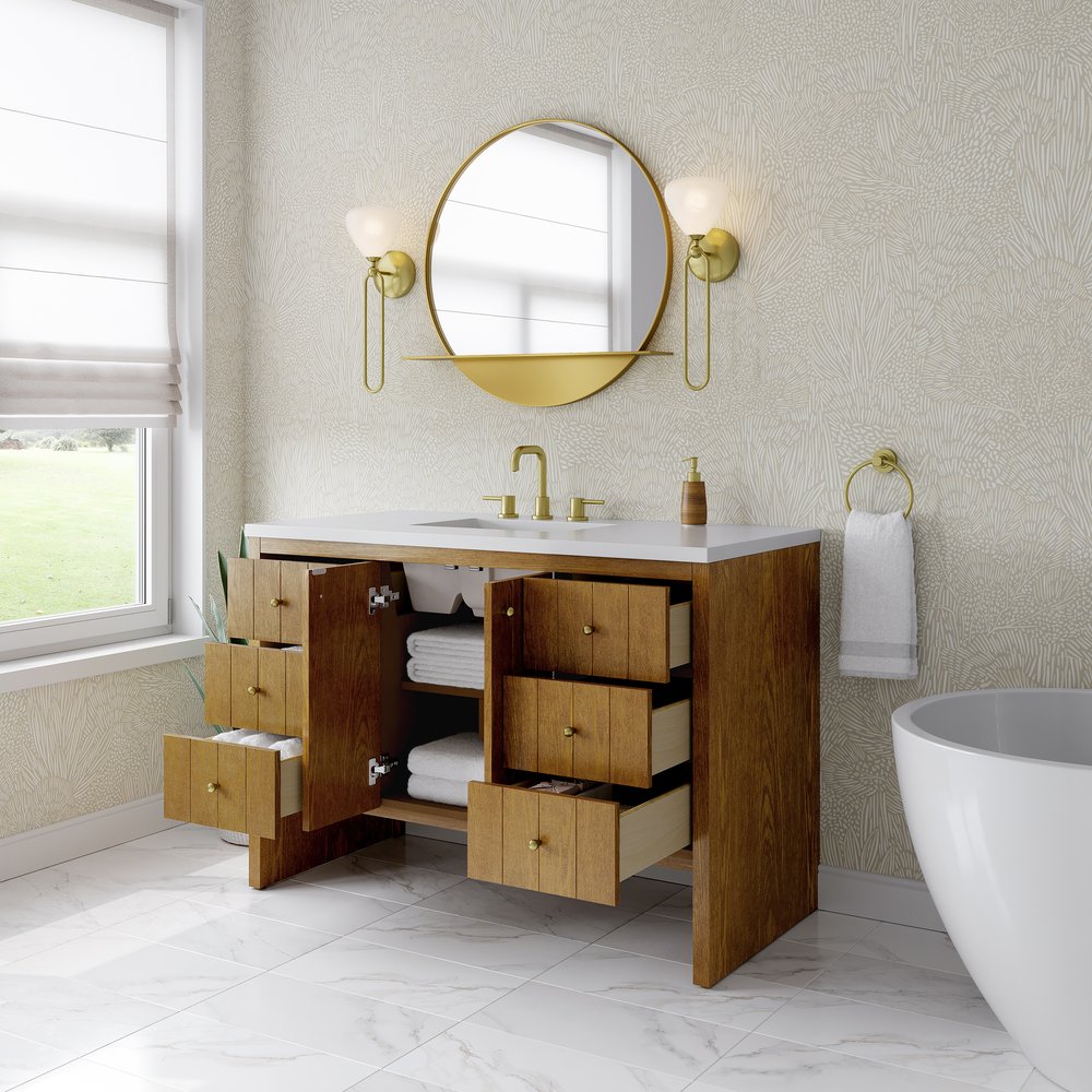 James Martin - Hudson 48" Single Vanity, Honey Oak w/ 3 CM White Zeus Silestone Top - 435-V48-HNO-3WZ view 9