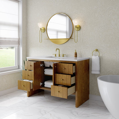 James Martin - Hudson 48" Single Vanity, Honey Oak w/ 3 CM White Zeus Silestone Top - 435-V48-HNO-3WZ view 9