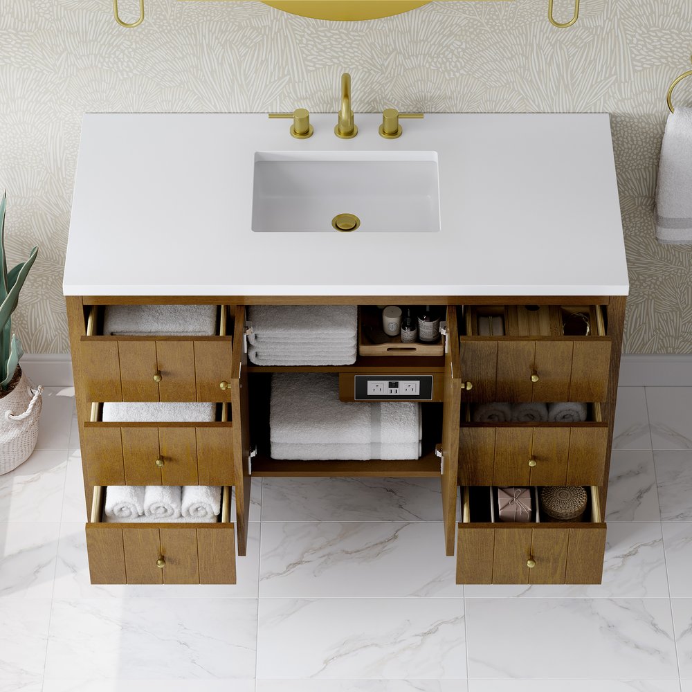 James Martin - Hudson 48" Single Vanity, Honey Oak w/ 3 CM White Zeus Silestone Top - 435-V48-HNO-3WZ view 10