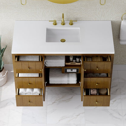 James Martin - Hudson 48" Single Vanity, Honey Oak w/ 3 CM White Zeus Silestone Top - 435-V48-HNO-3WZ view 10