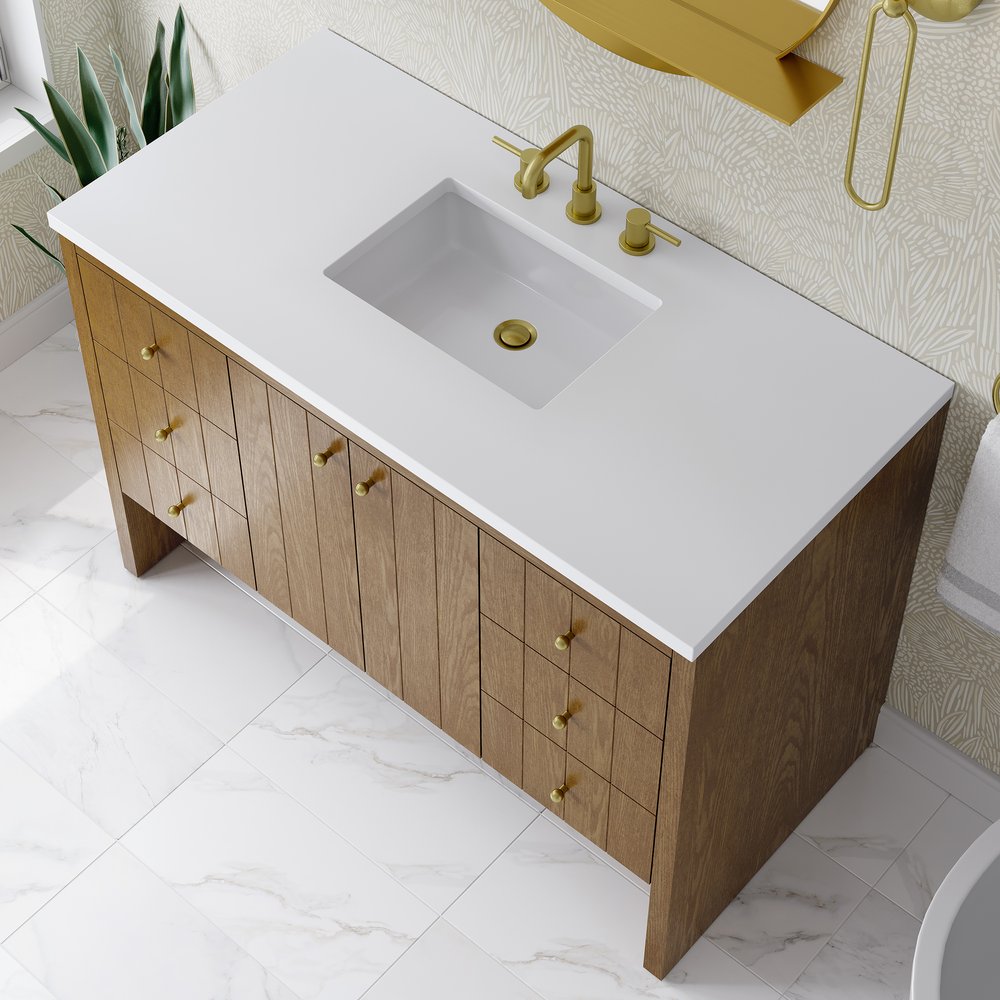 James Martin - Hudson 48" Single Vanity, Honey Oak w/ 3 CM White Zeus Silestone Top - 435-V48-HNO-3WZ view 13
