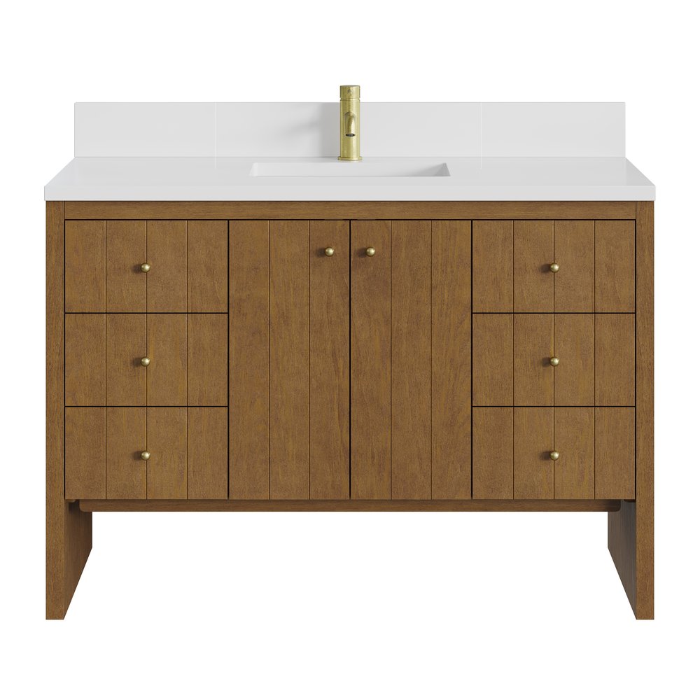 James Martin - Hudson 48" Single Vanity, Honey Oak w/ Single Hole 3 CM White Zeus Silestone Top and Matching Backsplash - 435-V48-HNO-1WZ view 2