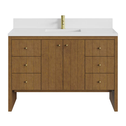 James Martin - Hudson 48" Single Vanity, Honey Oak w/ Single Hole 3 CM White Zeus Silestone Top and Matching Backsplash - 435-V48-HNO-1WZ view 2