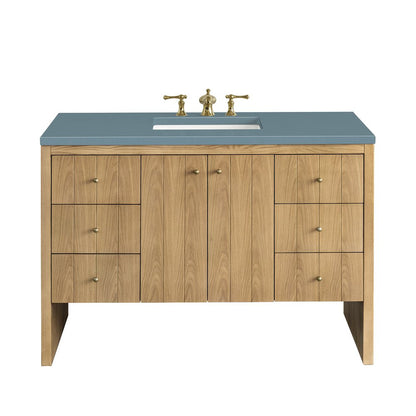 James Martin - Hudson 48" Single Vanity, Light Natural Oak w/ 3 CM Cala Blue Top - 435-V48-LNO-3CBL view 1