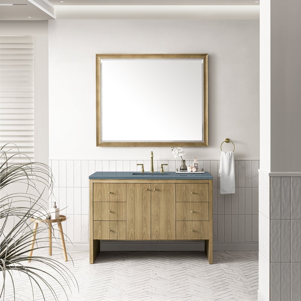 James Martin - Hudson 48" Single Vanity, Light Natural Oak w/ 3 CM Cala Blue Top - 435-V48-LNO-3CBL view 2