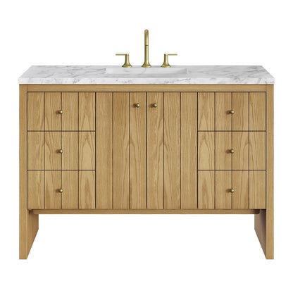 James Martin - Hudson 48" Single Vanity, Light Natural Oak w/ 3 CM Carrara Marble Top - 435-V48-LNO-3CAR view 1