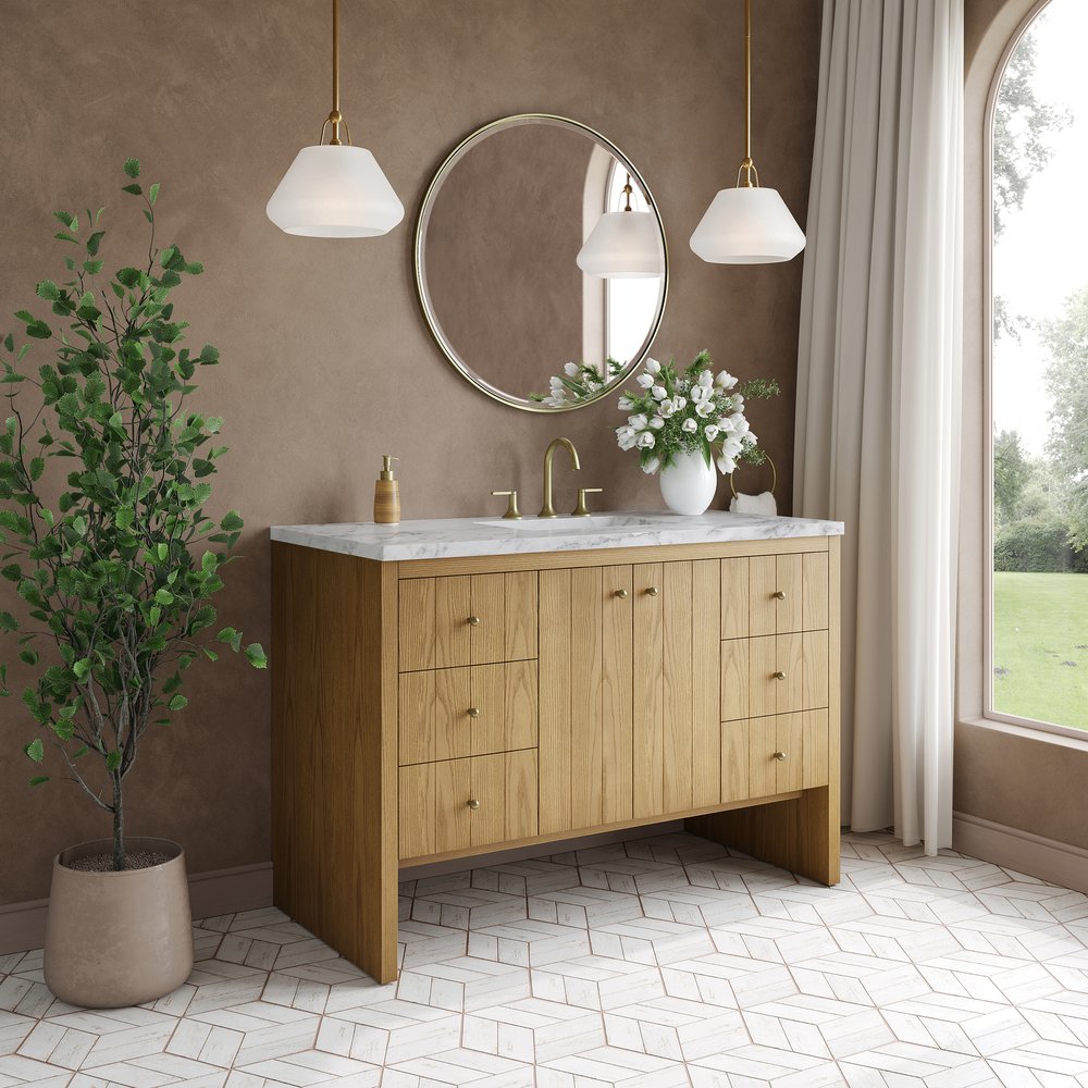 James Martin - Hudson 48" Single Vanity, Light Natural Oak w/ 3 CM Carrara Marble Top - 435-V48-LNO-3CAR view 4