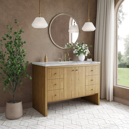 James Martin - Hudson 48" Single Vanity, Light Natural Oak w/ 3 CM Carrara Marble Top - 435-V48-LNO-3CAR view 4