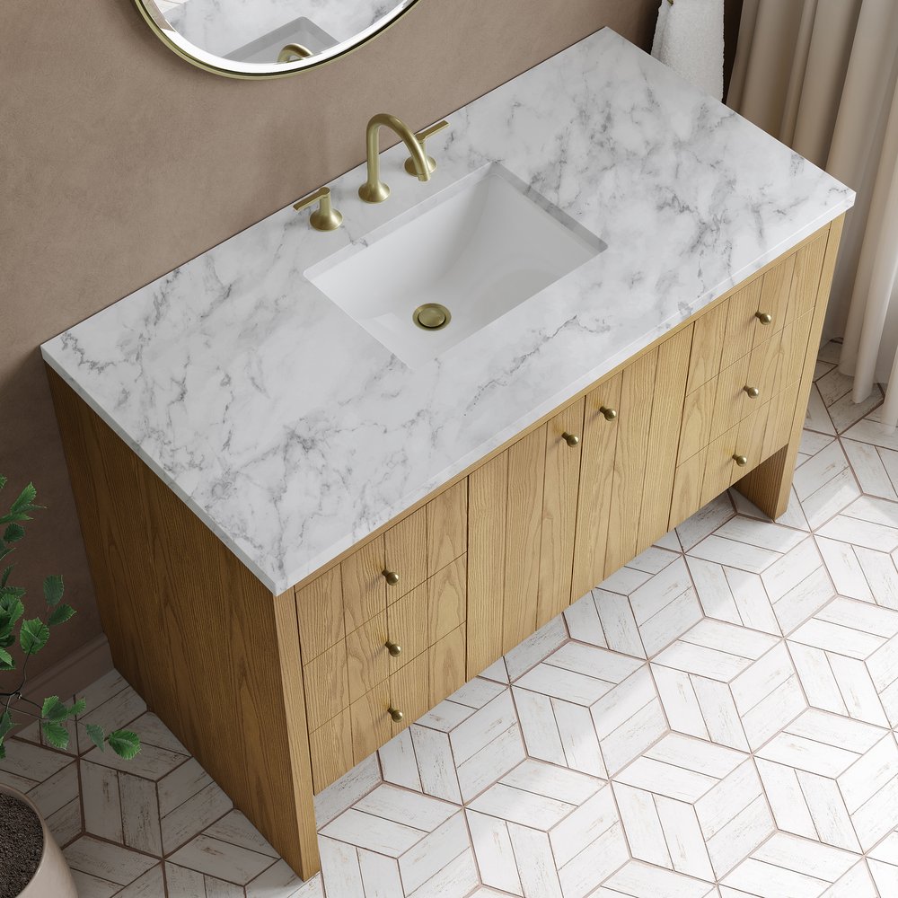 James Martin - Hudson 48" Single Vanity, Light Natural Oak w/ 3 CM Carrara Marble Top - 435-V48-LNO-3CAR view 8