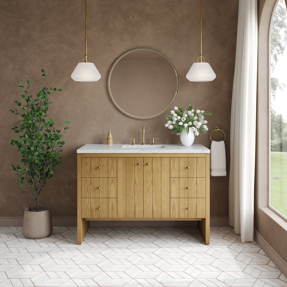 James Martin - Hudson 48" Single Vanity, Light Natural Oak w/ 3 CM Ethereal Noctis Top - 435-V48-LNO-3ENC view 3