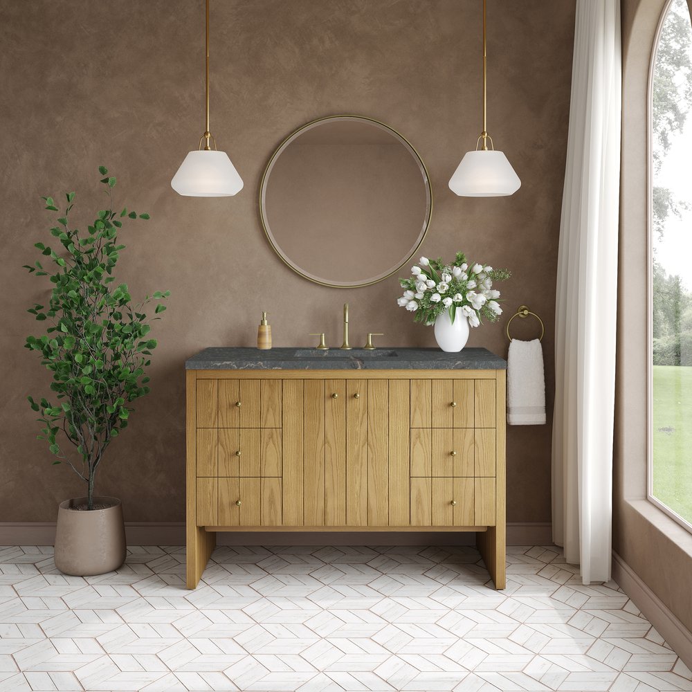 James Martin - Hudson 48" Single Vanity, Light Natural Oak w/ 3 CM Parisien Bleu Top - 435-V48-LNO-3PBL view 3