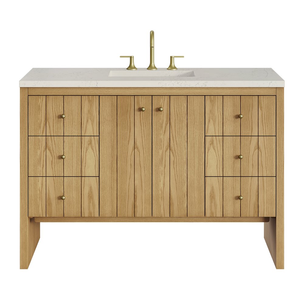 James Martin - Hudson 48" Single Vanity, Light Natural Oak, w/ 3 CM Siberian Silestone Top - 435-V48-LNO-3SFR view 1