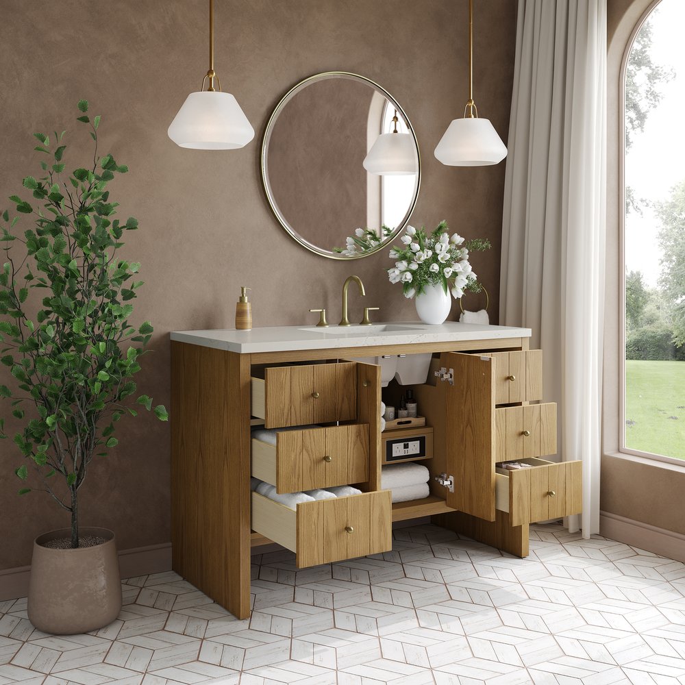 James Martin - Hudson 48" Single Vanity, Light Natural Oak, w/ 3 CM Siberian Silestone Top - 435-V48-LNO-3SFR view 5