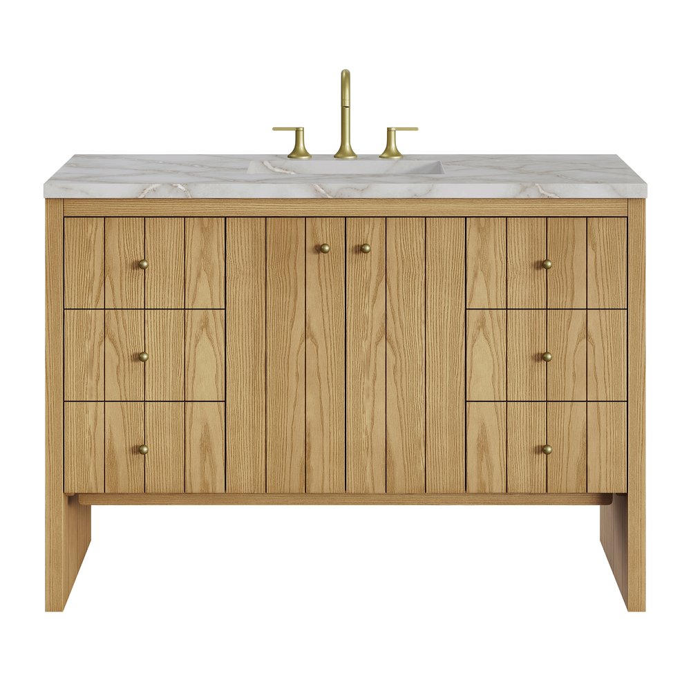 James Martin - Hudson 48" Single Vanity, Light Natural Oak w/ 3 CM Victorian Silver Top - 435-V48-LNO-3VSL view 1