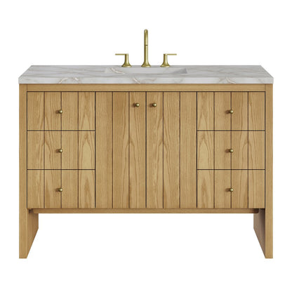 James Martin - Hudson 48" Single Vanity, Light Natural Oak w/ 3 CM Victorian Silver Top w/ FreePower Wireless Charger - 435-V48-LNO-FVSL view 1