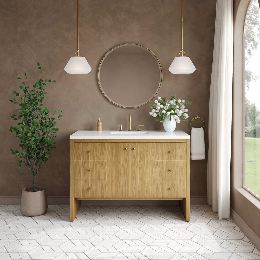 James Martin - Hudson 48" Single Vanity, Light Natural Oak w/ 3 CM White Zeus Top - 435-V48-LNO-3WZ view 3