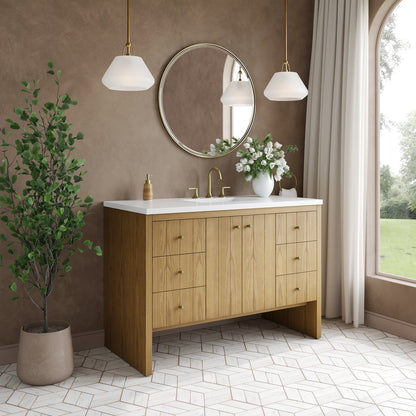 James Martin - Hudson 48" Single Vanity, Light Natural Oak w/ 3 CM White Zeus Top - 435-V48-LNO-3WZ view 4