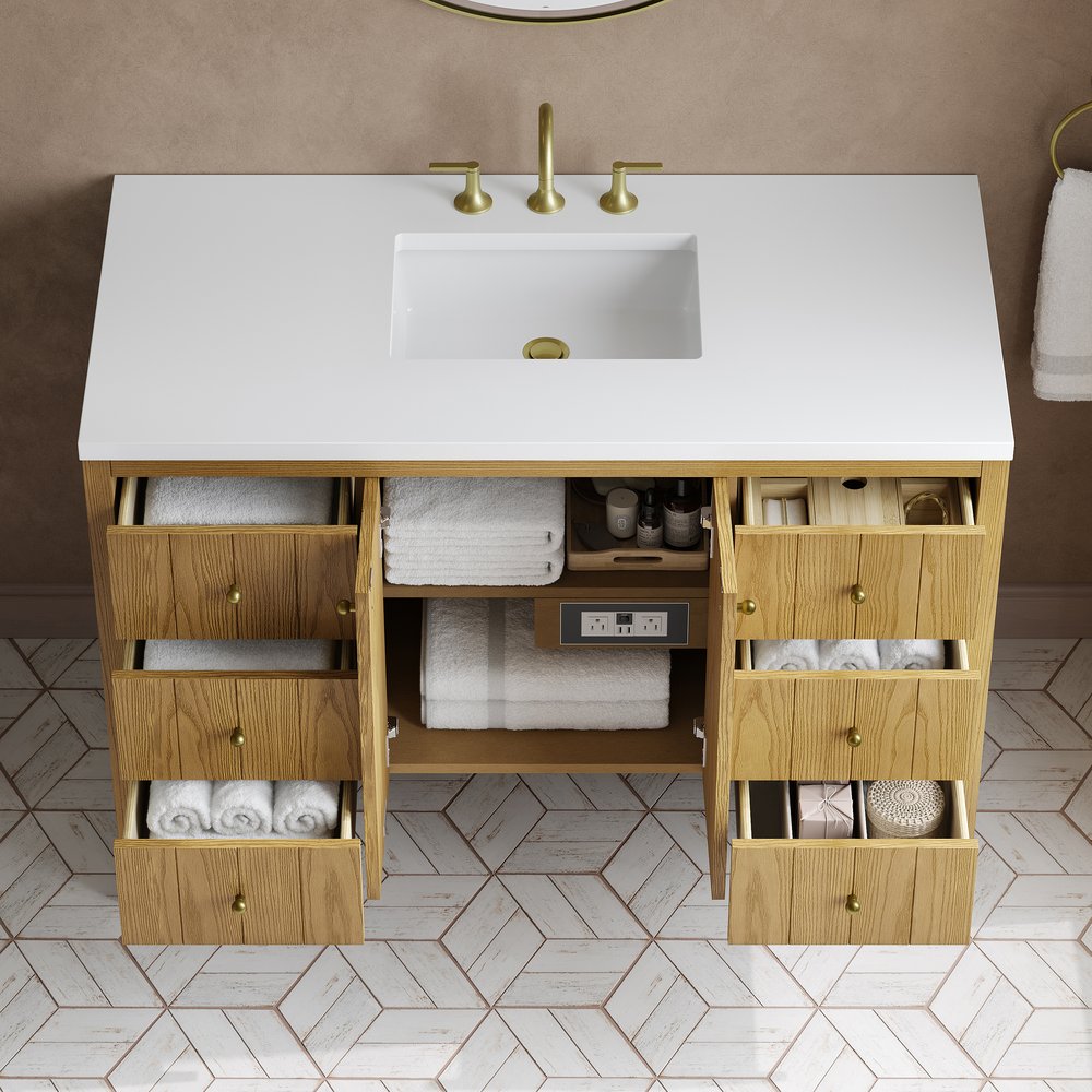 James Martin - Hudson 48" Single Vanity, Light Natural Oak w/ 3 CM White Zeus Top - 435-V48-LNO-3WZ view 6