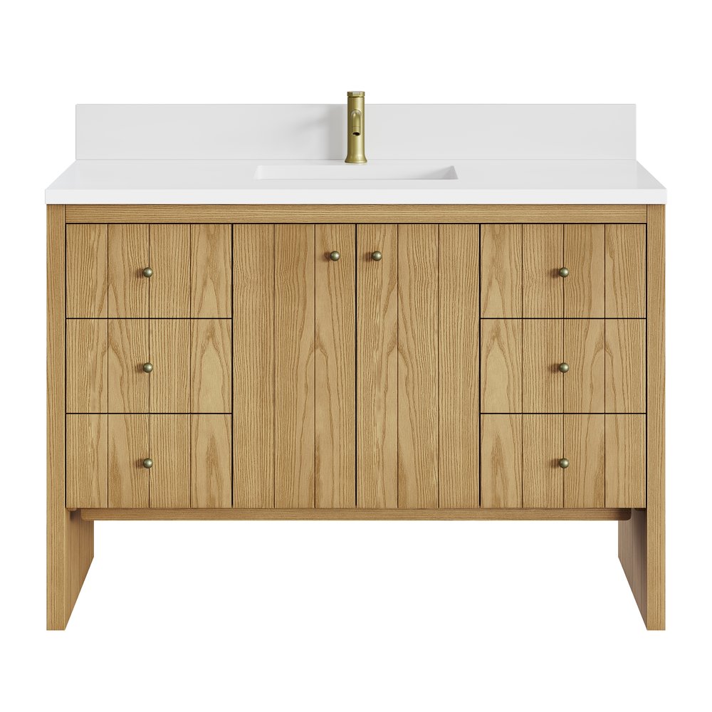 James Martin - Hudson 48" Single Vanity, Light Natural Oak w/ Single Hole 3 CM White Zeus Top & Backsplash - 435-V48-LNO-1WZ view 1