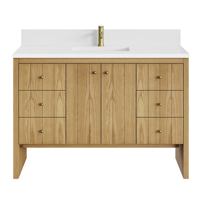 James Martin - Hudson 48" Single Vanity, Light Natural Oak w/ Single Hole 3 CM White Zeus Top & Backsplash - 435-V48-LNO-1WZ view 1