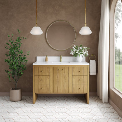 James Martin - Hudson 48" Single Vanity, Light Natural Oak w/ Single Hole 3 CM White Zeus Top & Backsplash - 435-V48-LNO-1WZ view 3