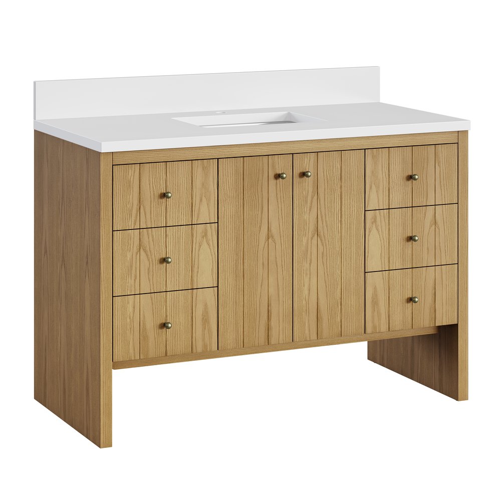 James Martin - Hudson 48" Single Vanity, Light Natural Oak w/ Single Hole 3 CM White Zeus Top & Backsplash - 435-V48-LNO-1WZ view 9