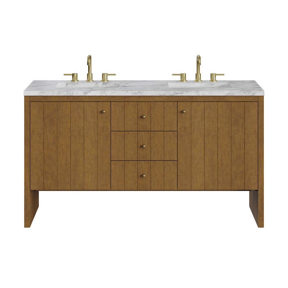James Martin - Hudson 60" Double Vanity, Honey Oak w/ 3 CM Carrara Marble Top - 435-V60D-HNO-3CAR view 1
