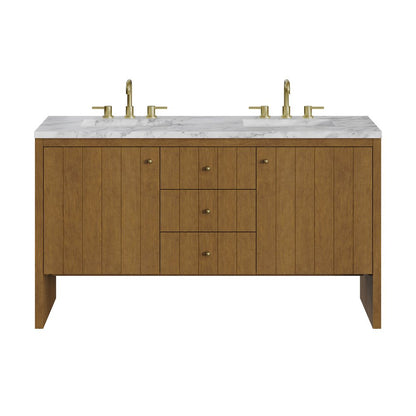 James Martin - Hudson 60" Double Vanity, Honey Oak w/ 3 CM Carrara Marble Top - 435-V60D-HNO-3CAR view 1