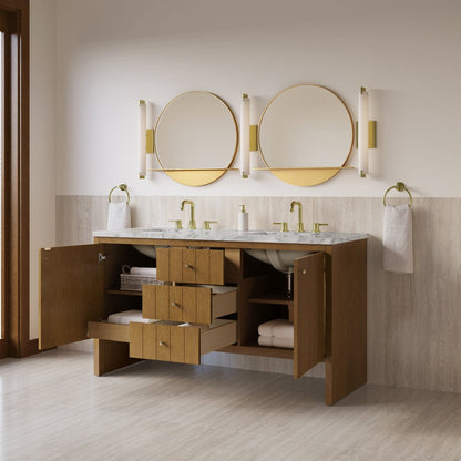 James Martin - Hudson 60" Double Vanity, Honey Oak w/ 3 CM Carrara Marble Top - 435-V60D-HNO-3CAR view 5