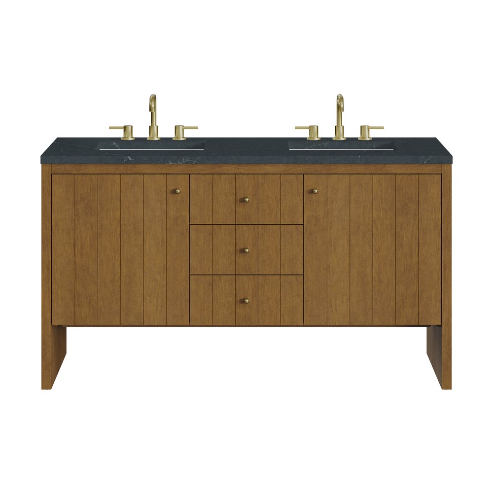 James Martin - Hudson 60" Double Vanity, Honey Oak w/ 3 CM Charcoal Soapstone Silestone Top - 435-V60D-HNO-3CSP view 1