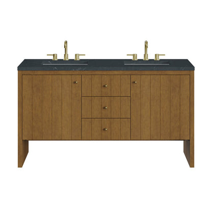 James Martin - Hudson 60" Double Vanity, Honey Oak w/ 3 CM Charcoal Soapstone Silestone Top - 435-V60D-HNO-3CSP view 1