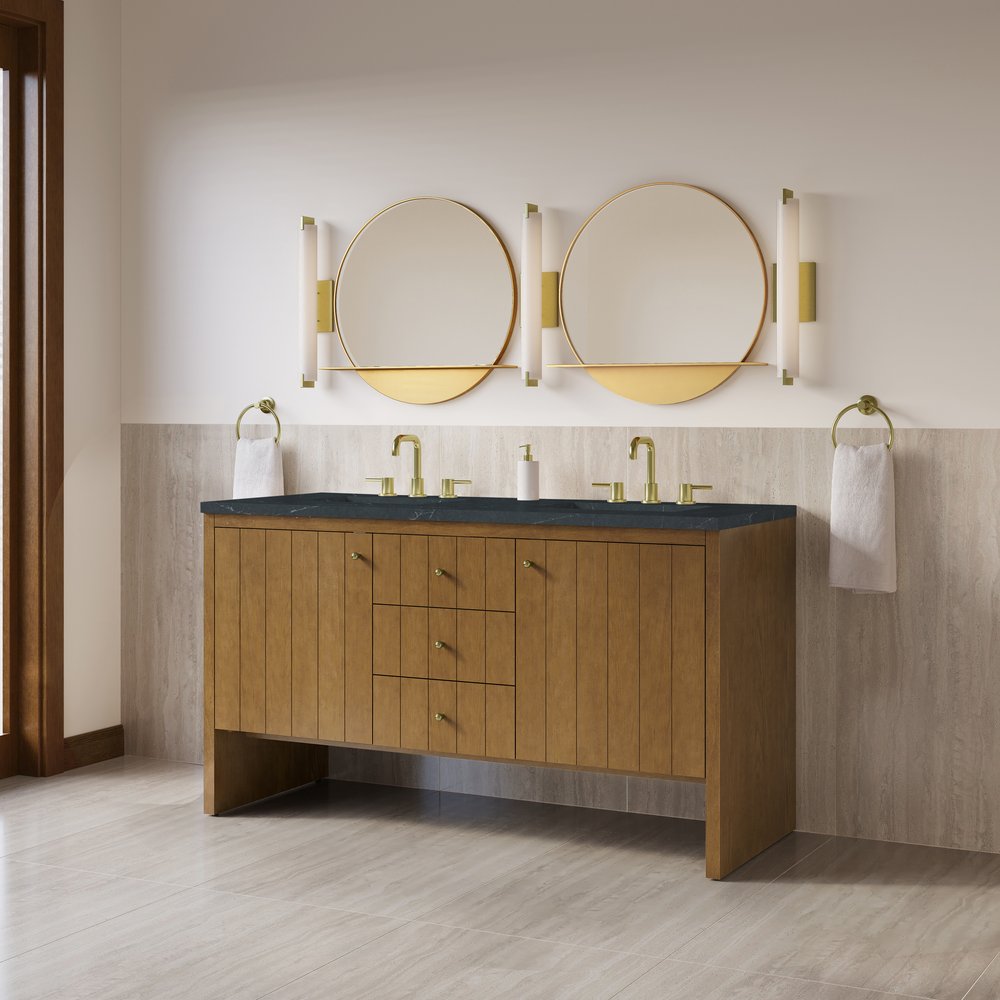 James Martin - Hudson 60" Double Vanity, Honey Oak w/ 3 CM Charcoal Soapstone Silestone Top - 435-V60D-HNO-3CSP view 4